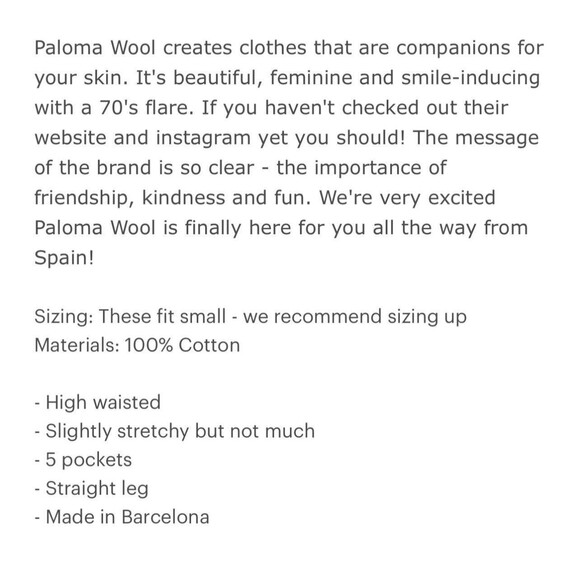 Paloma Wool Dax Pant Size 6 EU38 Cream Blue Straight High Waist 100% Cotton 27"L - Picture 11 of 16